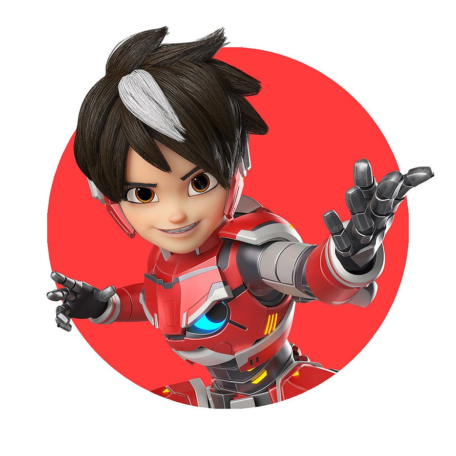 Mechamato 3D Animated Character in Red and Silver Robot Suit with Dynamic Pose HD phone wallpaper