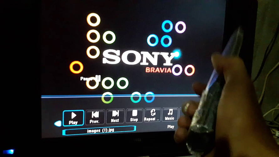 Sony Bravia TV Boot Screen with Colorful Circle Animation and Media Player Interface HD wallpaper