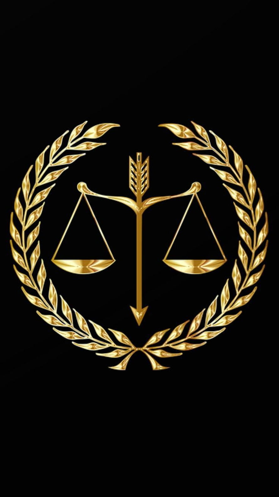 Golden Scales of Justice Emblem Framed by Laurel Wreath on Black Background HD phone wallpaper
