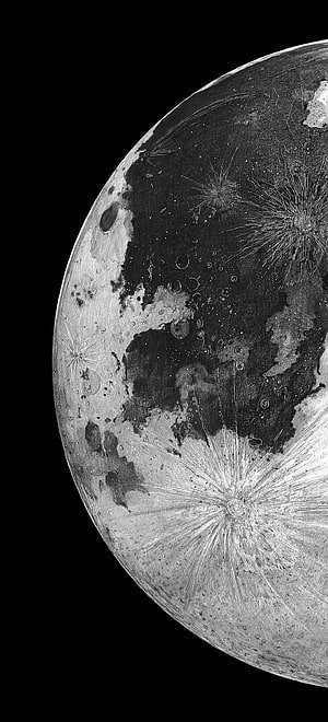 Detailed Close-Up of the Moon's Cratered Surface and Dark Mare Regions in Black and White HD phone wallpaper