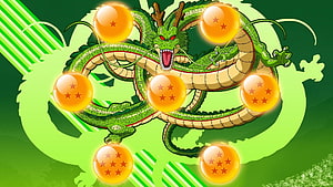 Shenron and the Seven Dragon Balls from Dragon Ball Z in Vibrant Green Anime Art HD wallpaper