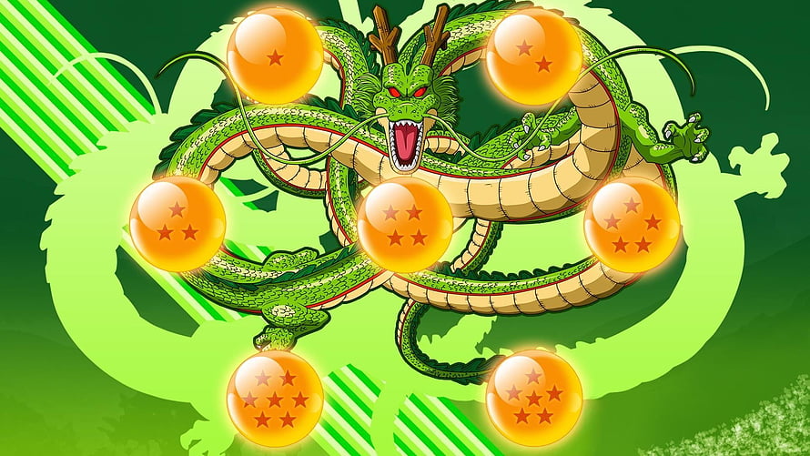 Shenron and the Seven Dragon Balls from Dragon Ball Z in Vibrant Green Anime Art HD wallpaper