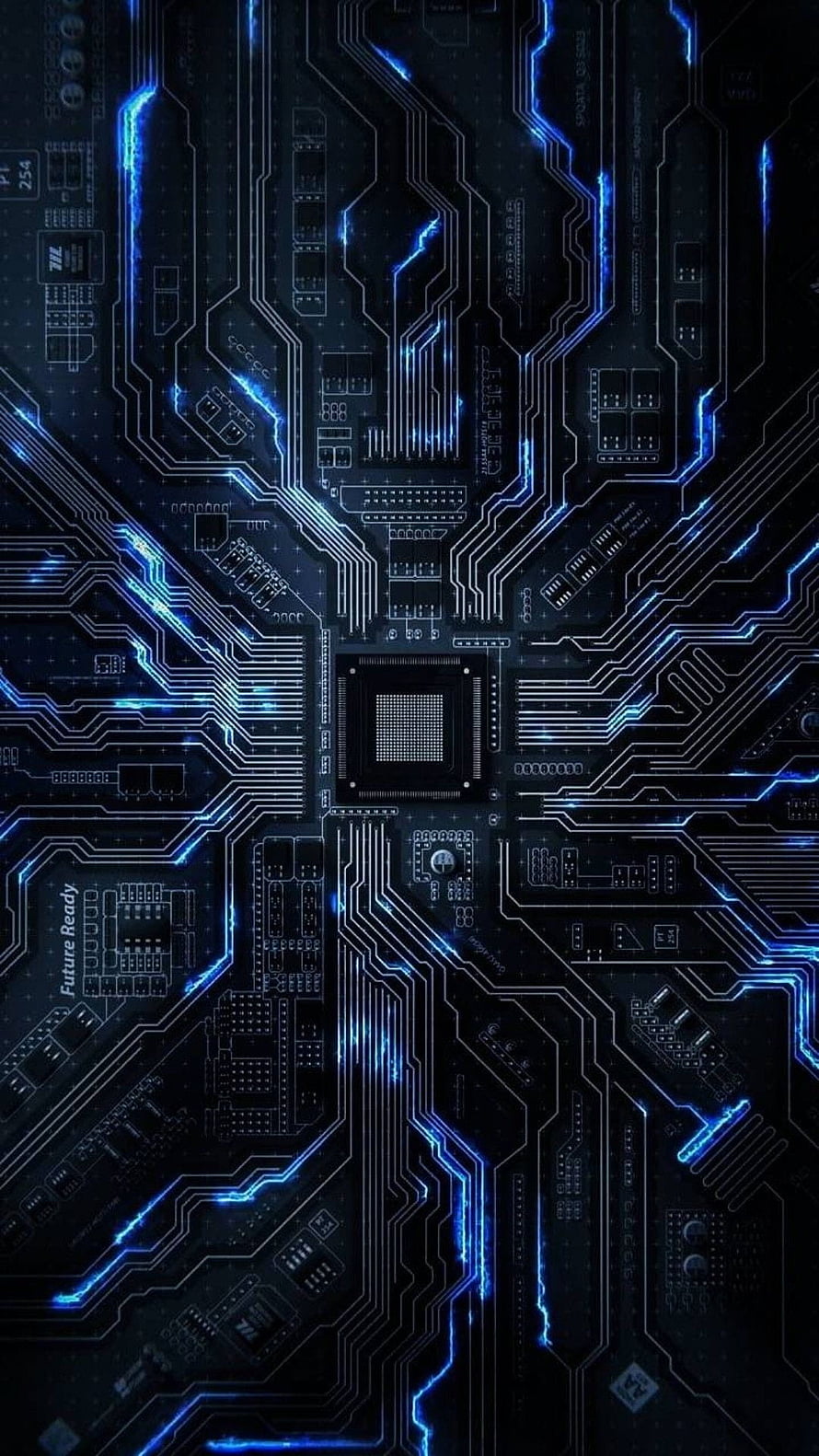 Glowing Blue Circuit Board Technology Background with Central Processor Chip HD phone wallpaper