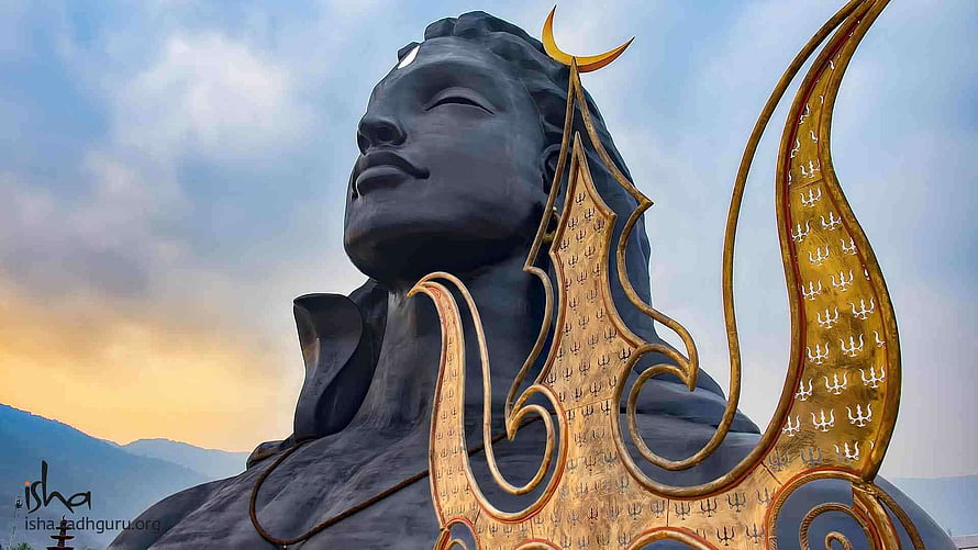 Majestic Shiva Mahadev Statue with Golden Trishul and Crescent Moon HD wallpaper