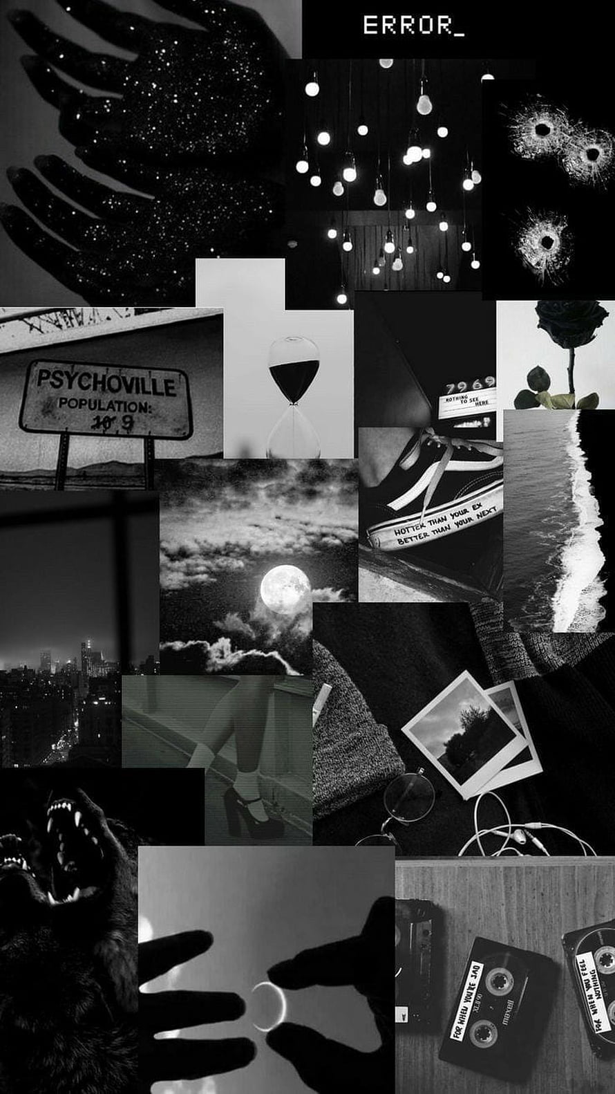 Dark Aesthetic Black and White Collage Wallpaper with Moon, Hands, and Vintage Elements HD phone wallpaper