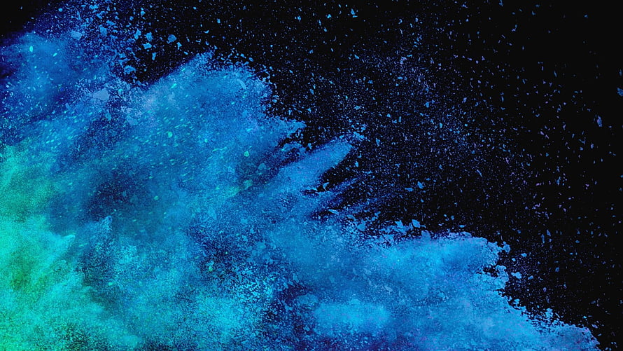 Vibrant Blue and Cyan Powder Explosion on Black Background Abstract Art HD wallpaper