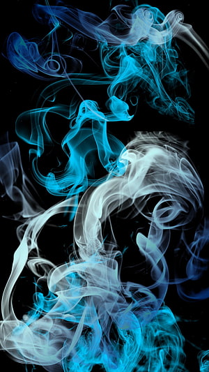 Ethereal Blue and White Smoke Swirling Against a Deep Black Background HD phone wallpaper