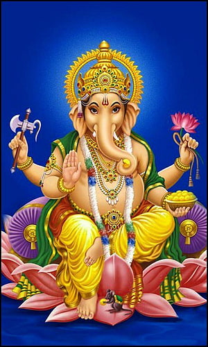 Lord Ganesha Seated on Lotus with Axe and Modak in Traditional Indian Art HD phone wallpaper