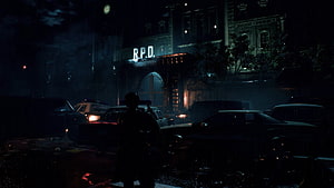 Resident Evil 2 Raccoon City Police Department Night Scene HD wallpaper