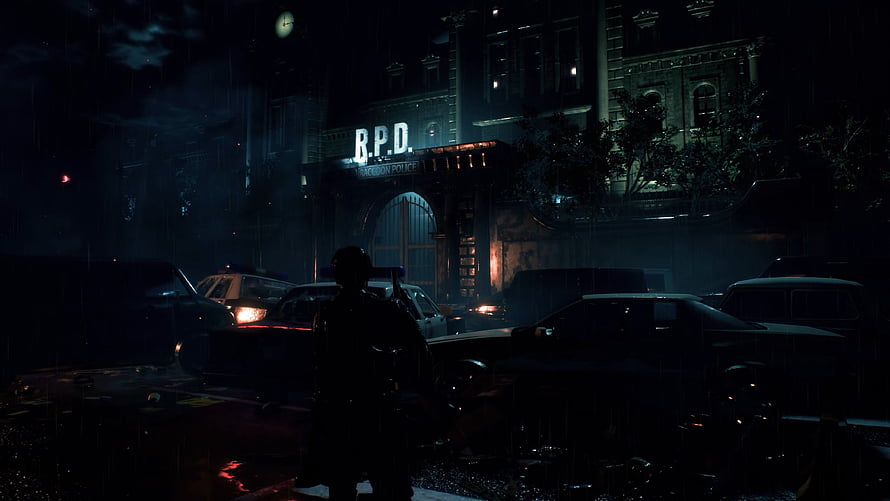 Resident Evil 2 Raccoon City Police Department Night Scene HD wallpaper