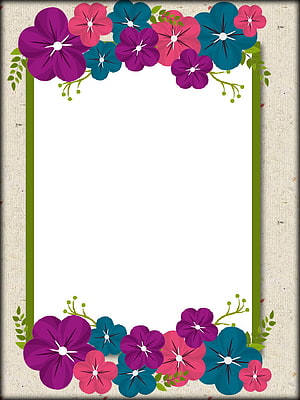 Spring Floral Frame with Purple and Teal Blooms on Textured Background HD phone wallpaper