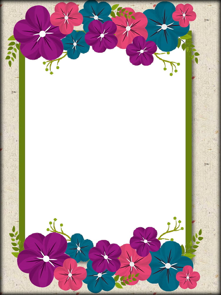 Spring Floral Frame with Purple and Teal Blooms on Textured Background HD phone wallpaper
