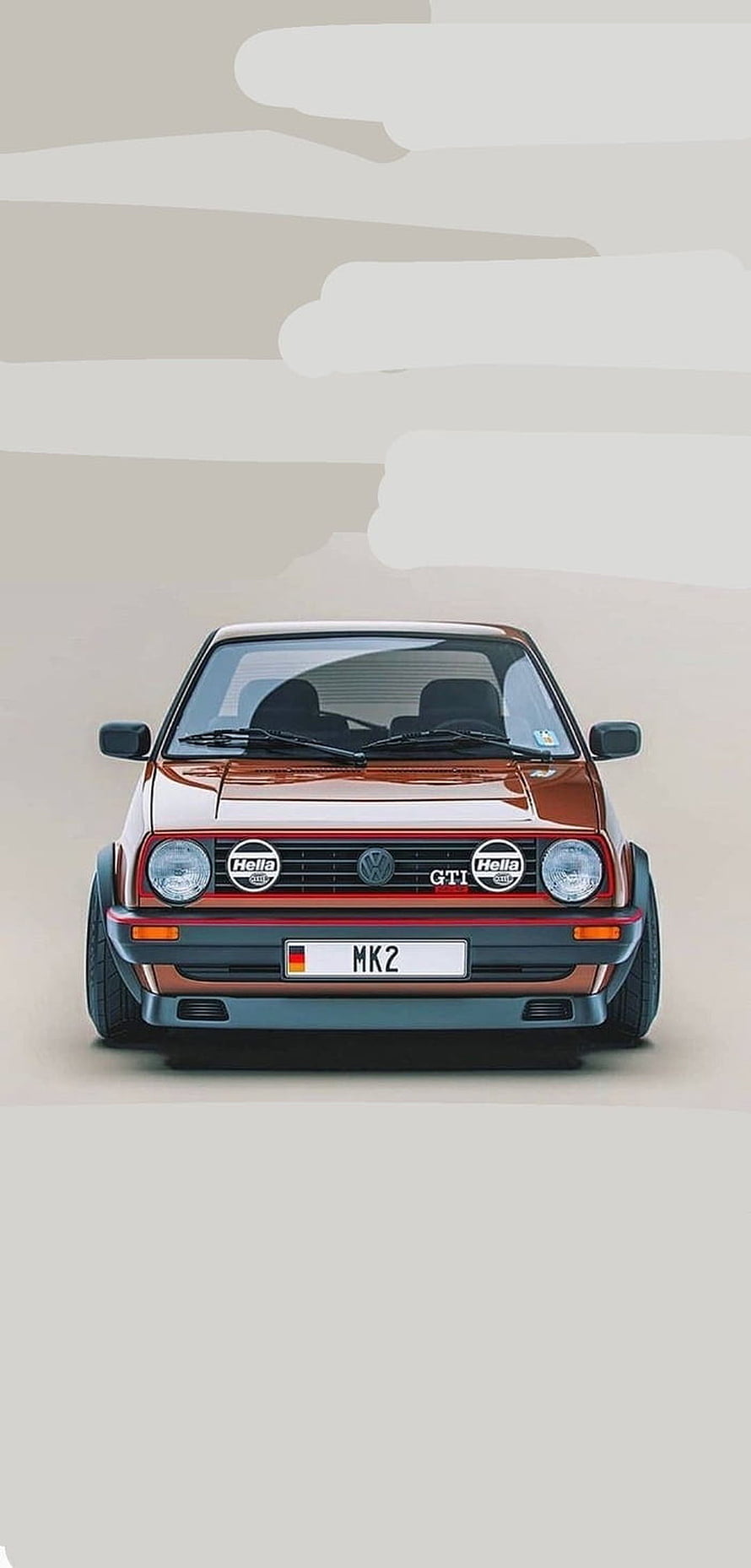 Volkswagen Golf Mk2 GTI Front View Digital Art with Hella Headlights and German License Plate HD phone wallpaper