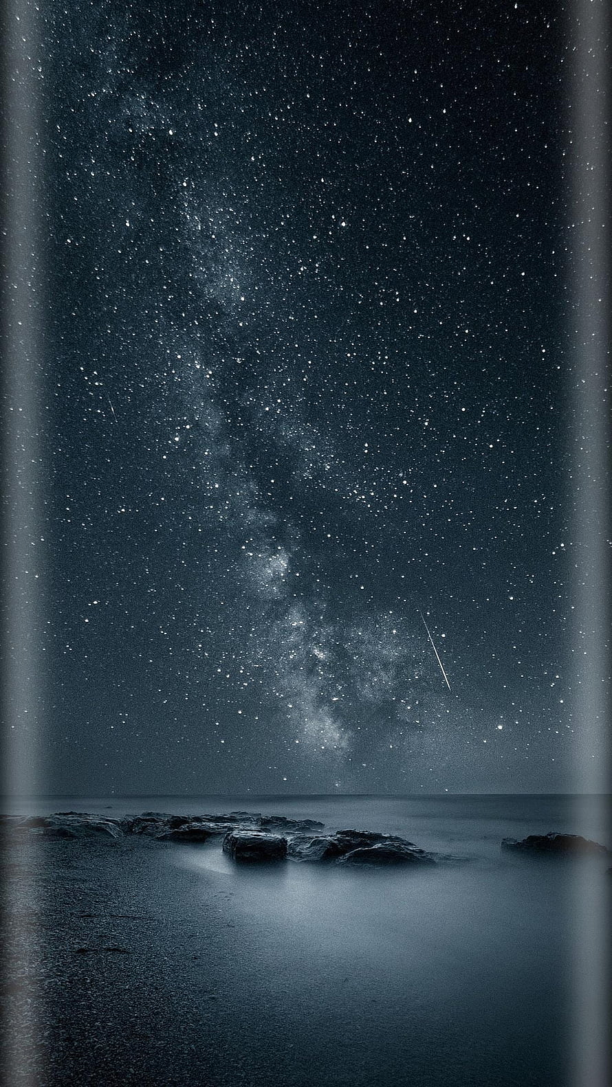 Milky Way Galaxy Over Dark Ocean Shore With Shooting Star Night Sky HD phone wallpaper