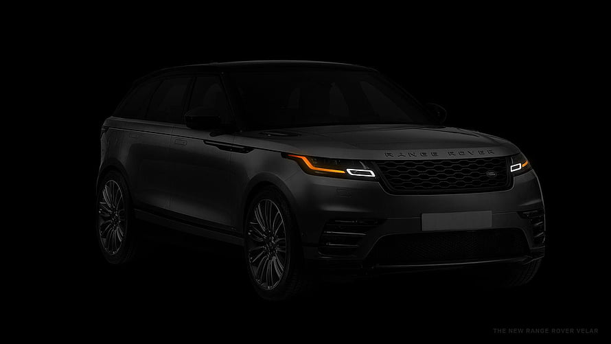 Range Rover Velar SUV in Dark Studio Lighting with Amber Headlights HD wallpaper