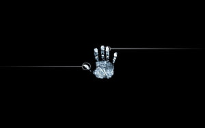 Minimalist Cybersecurity Concept with Digital Handprint and Biometric Scan Lines HD wallpaper