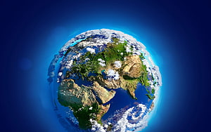 Stylized 3D Globe of Earth Showing Europe, Africa, and Asia Against Deep Space HD wallpaper