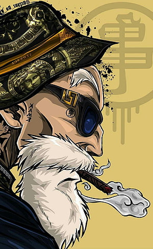 Weed Anime Character Profile with White Beard and Ornate Hat HD phone wallpaper