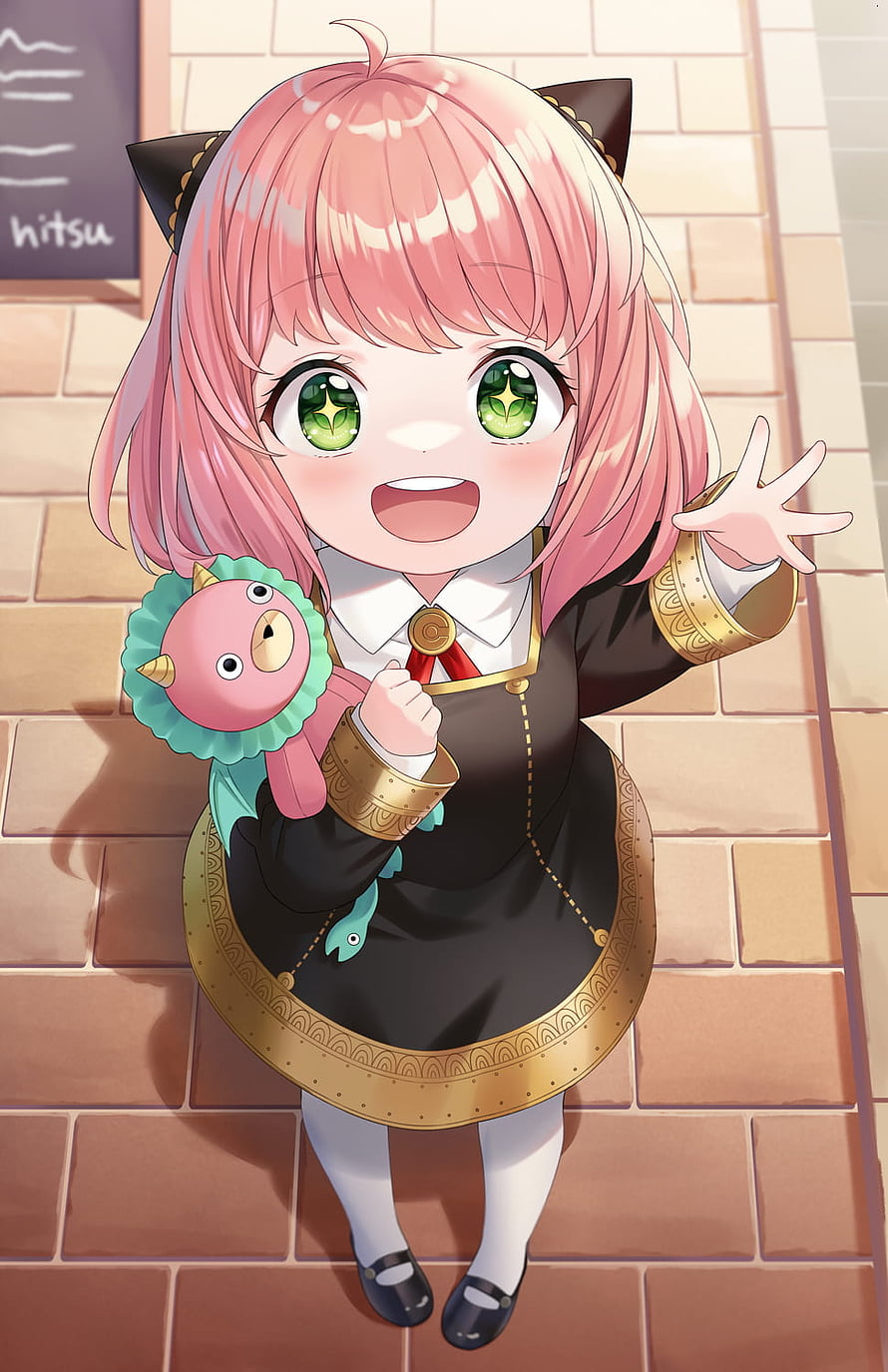 Anya Forger from Spy x Family in School Uniform Holding a Plush Toy HD phone wallpaper