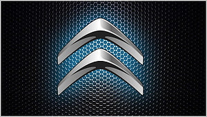 Citroen Double Chevron Emblem on Dark Hexagonal Mesh Background HD wallpaper