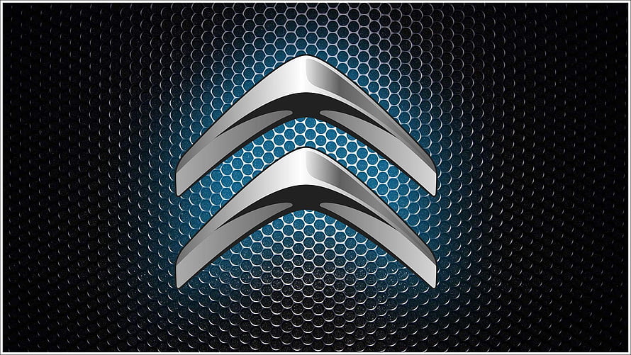 Citroen Double Chevron Emblem on Dark Hexagonal Mesh Background HD wallpaper