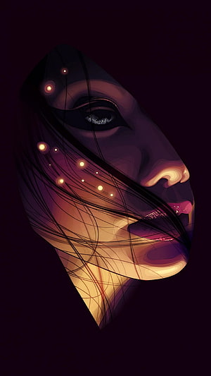 Moody Anime Girl Portrait with Glowing Hair Strands and Dark Background HD phone wallpaper