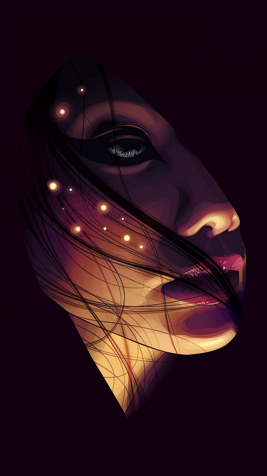 Moody Anime Girl Portrait with Glowing Hair Strands and Dark Background HD phone wallpaper