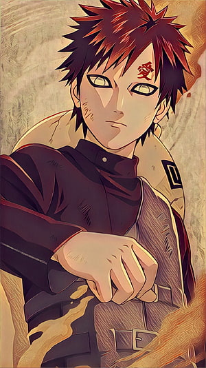 Adult Gaara Anime Character Portrait With Red Hair And Forehead Mark HD phone wallpaper