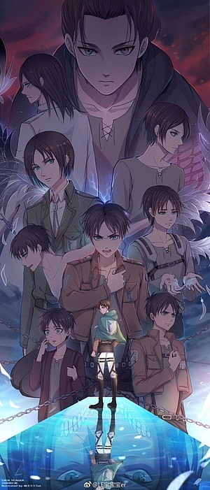Eren Yeager Character Collage in Attack on Titan Survey Corps Uniforms HD phone wallpaper