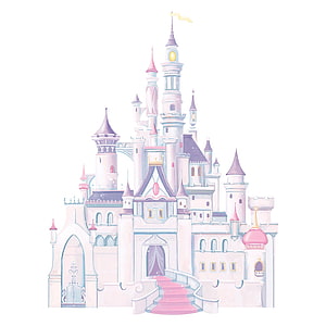 Dreamy Pastel Disney Princess Castle Illustration with Pink and Lavender Turrets HD phone wallpaper
