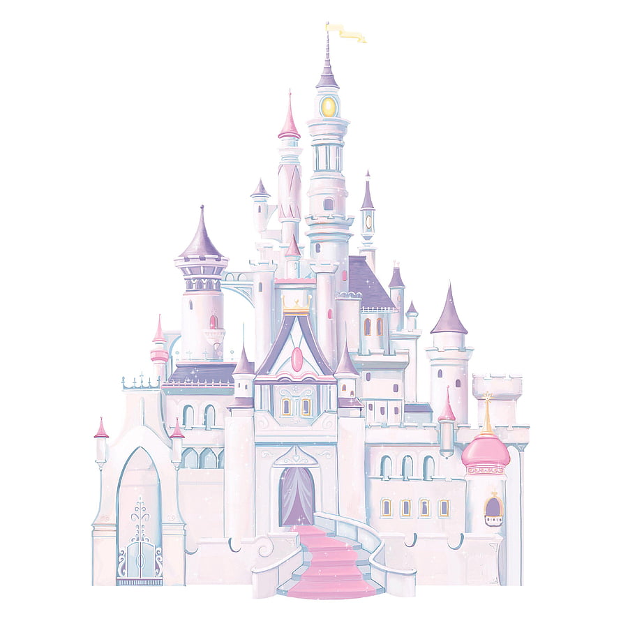 Dreamy Pastel Disney Princess Castle Illustration with Pink and Lavender Turrets HD phone wallpaper