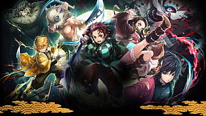 Demon Slayer Kimetsu no Yaiba Main Characters Dynamic Action Group Artwork HD wallpaper