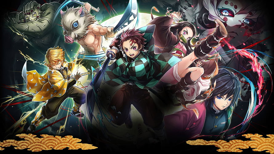 Demon Slayer Kimetsu no Yaiba Main Characters Dynamic Action Group Artwork HD wallpaper