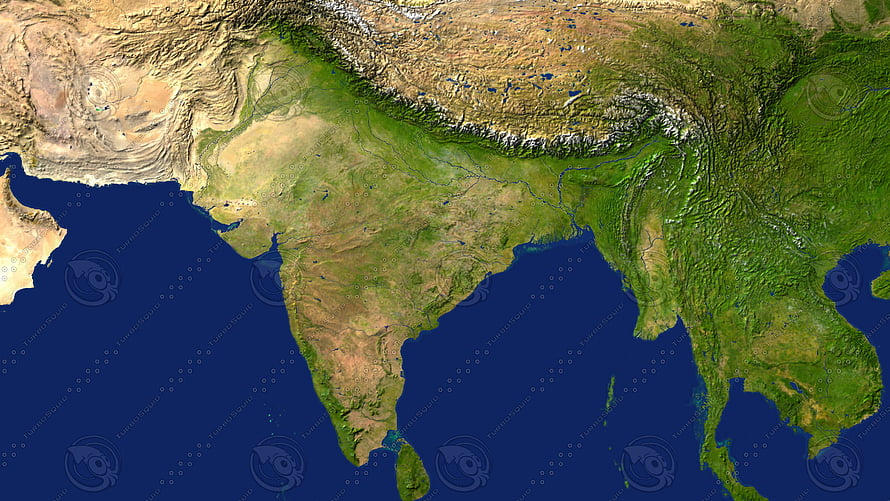 3D Topographic Map of India and South Asia with Himalayan Ranges and River Systems HD wallpaper