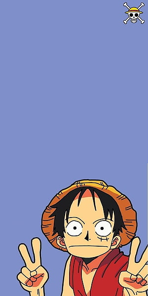 Monkey D. Luffy Peace Sign Portrait on Blue Background HD phone wallpaper