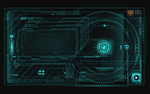Iron Man JARVIS Futuristic Holographic Interface with Cyan Circuit Board and Radar Display HD wallpaper