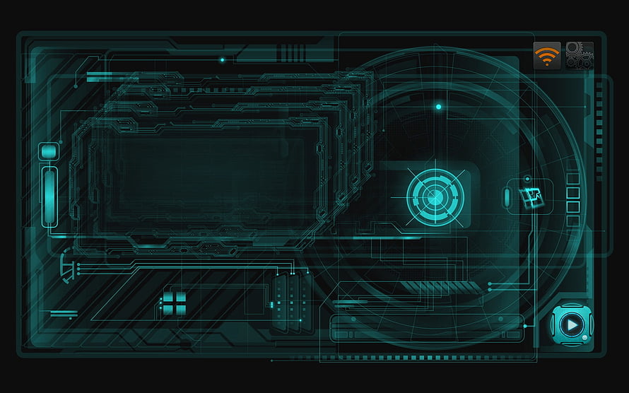 Iron Man JARVIS Futuristic Holographic Interface with Cyan Circuit Board and Radar Display HD wallpaper