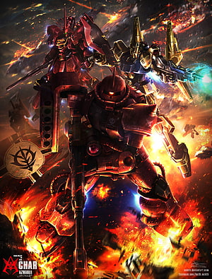 Char Aznable and Zeon Mobile Suits in Fiery Battle HD phone wallpaper
