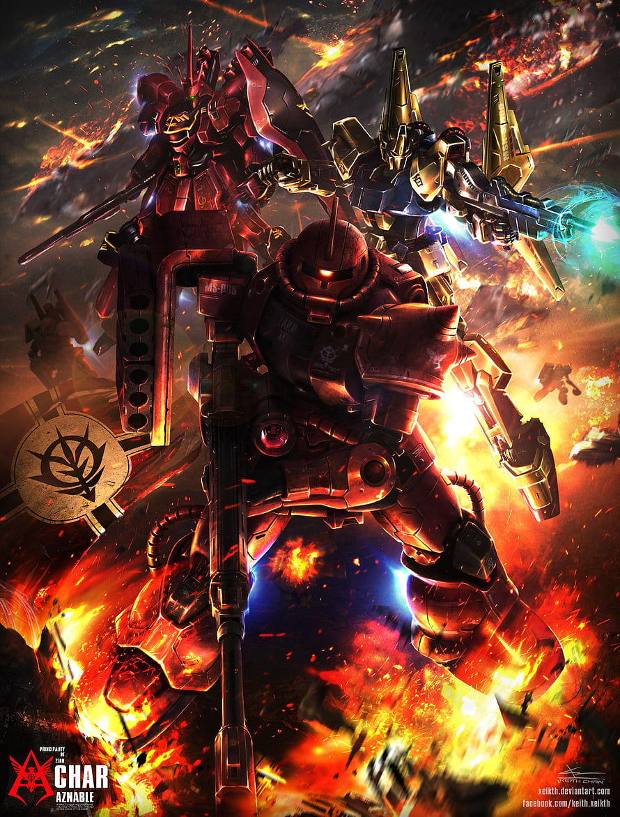 Char Aznable and Zeon Mobile Suits in Fiery Battle HD phone wallpaper