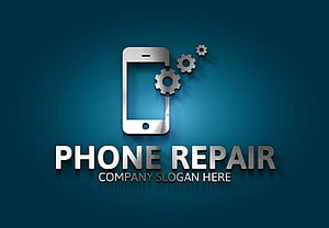 Metallic Smartphone Repair Logo with Gears on Teal Background HD wallpaper