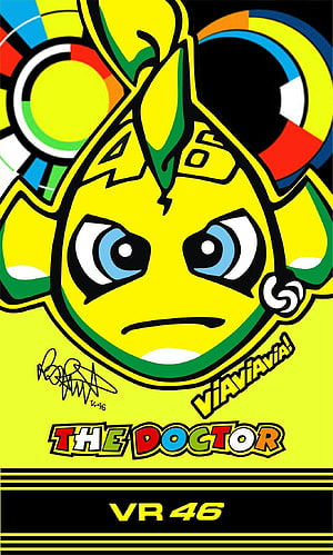 Valentino Rossi VR46 The Doctor Yellow Cartoon Character Illustration HD phone wallpaper