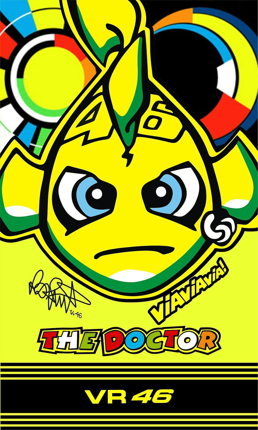 Valentino Rossi VR46 The Doctor Yellow Cartoon Character Illustration HD phone wallpaper