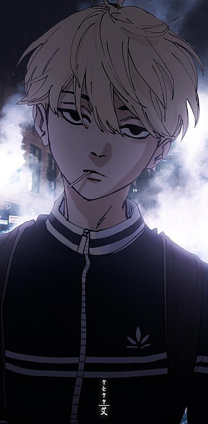 Mikey from Tokyo Revengers in a dark urban setting with smoke and a cigarette HD phone wallpaper