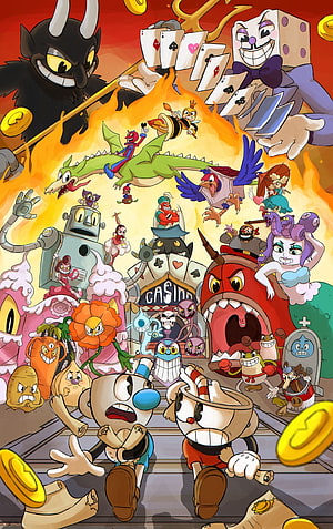 Cuphead and Mugman in a Chaotic Casino Battle with Villains and Monsters, Pin on Cuphead, cuphead and mugman HD phone wallpaper