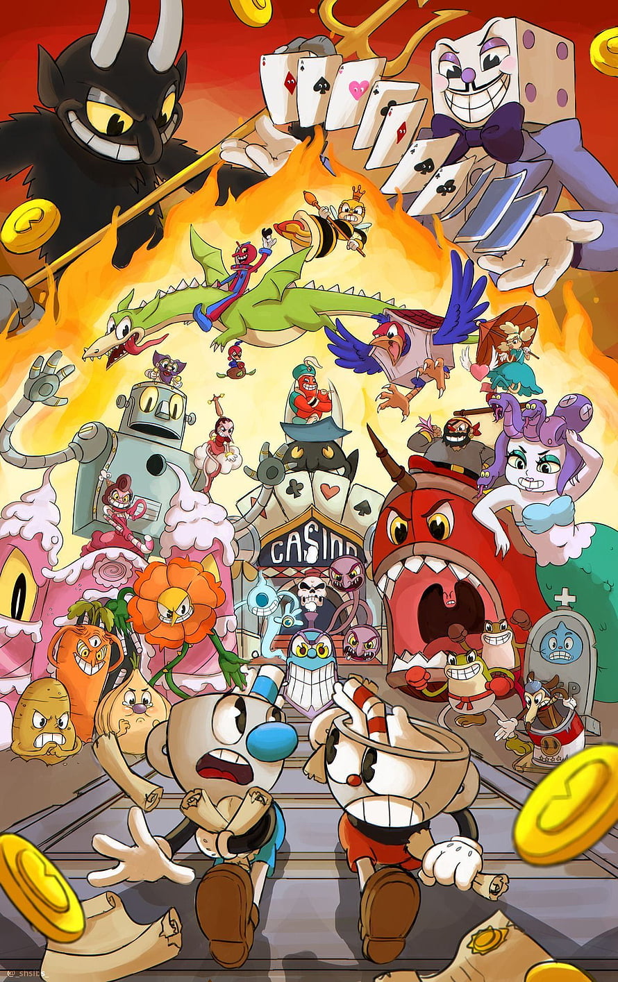 Cuphead and Mugman in a Chaotic Casino Battle with Villains and Monsters, Pin on Cuphead, cuphead and mugman HD phone wallpaper