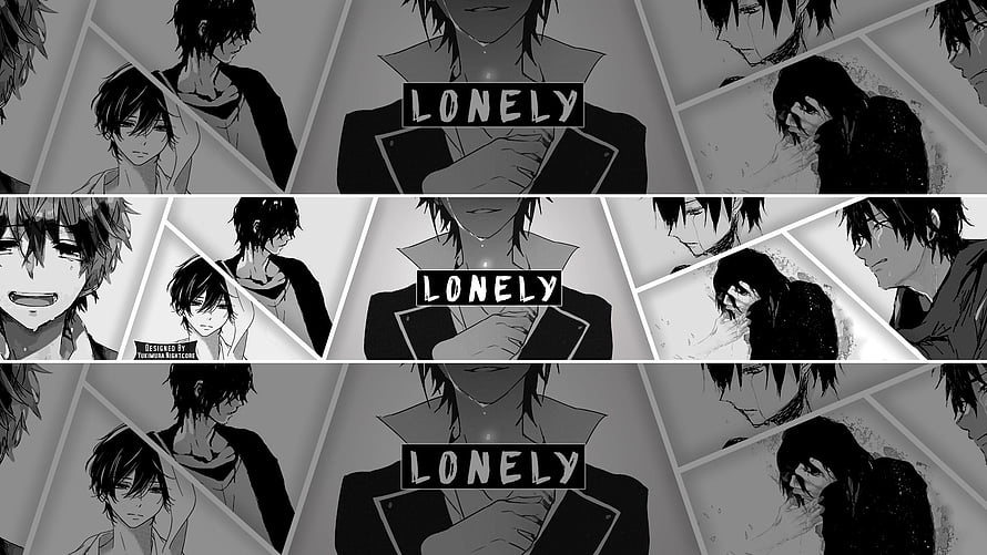 Monochrome Anime Collage Featuring Melancholic Male Characters and Lonely Text Overlay HD wallpaper