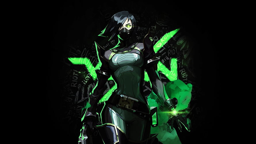 Viper from Valorant in tactical gear with glowing green energy effects on a dark background HD wallpaper