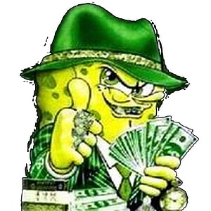 Gangster SpongeBob SquarePants in Green Fedora Holding Cash and Gold Chain HD phone wallpaper