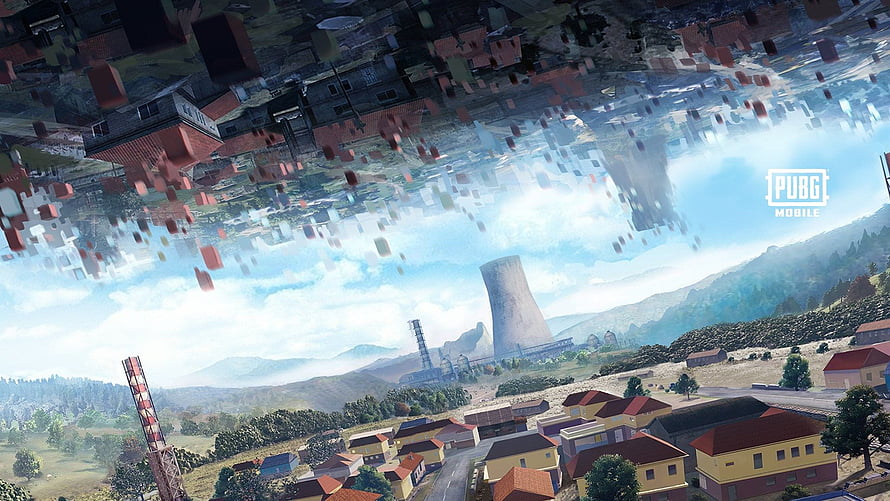 PUBG Mobile Erangel Map Aerial View with Industrial Cooling Tower and Village HD wallpaper
