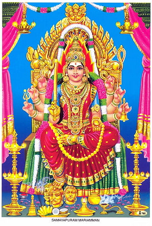 Samayapuram Mariamman Deity Painting with Golden Ornaments and Oil Lamps, 49 Mariamman ideas in 2021, #mariamman HD phone wallpaper